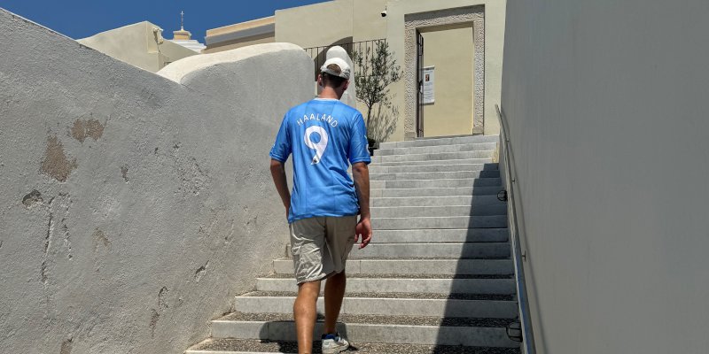 Michael walking up stairs for exercise